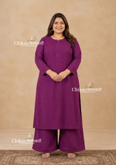 Disha Cotton Chikankari Kurti Set - Purple