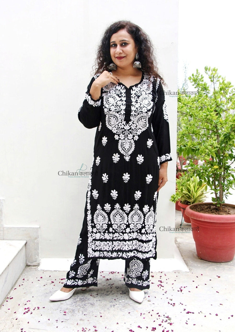 Faiza Modal Chikankari Kurti & Palazzo Set