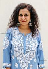 Faiza Modal Chikankari Kurti & Palazzo Set - Powder Blue