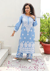 Faiza Modal Chikankari Kurti & Palazzo Set - Powder Blue