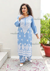 Faiza Modal Chikankari Kurti & Palazzo Set - Powder Blue