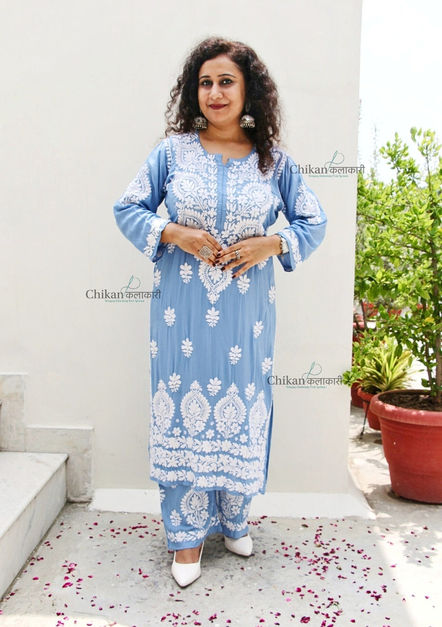 Faiza Modal Chikankari Kurti & Palazzo Set