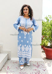 Faiza Modal Chikankari Kurti & Palazzo Set - Powder Blue