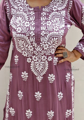 Faiza Modal Chikankari Kurti & Palazzo Set - Mauve