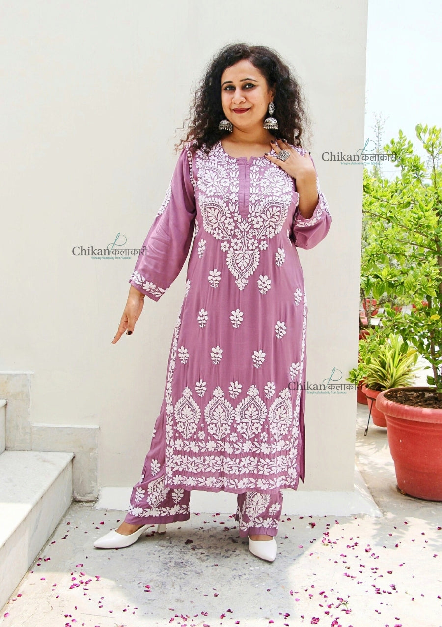 Faiza Modal Chikankari Kurti & Palazzo Set