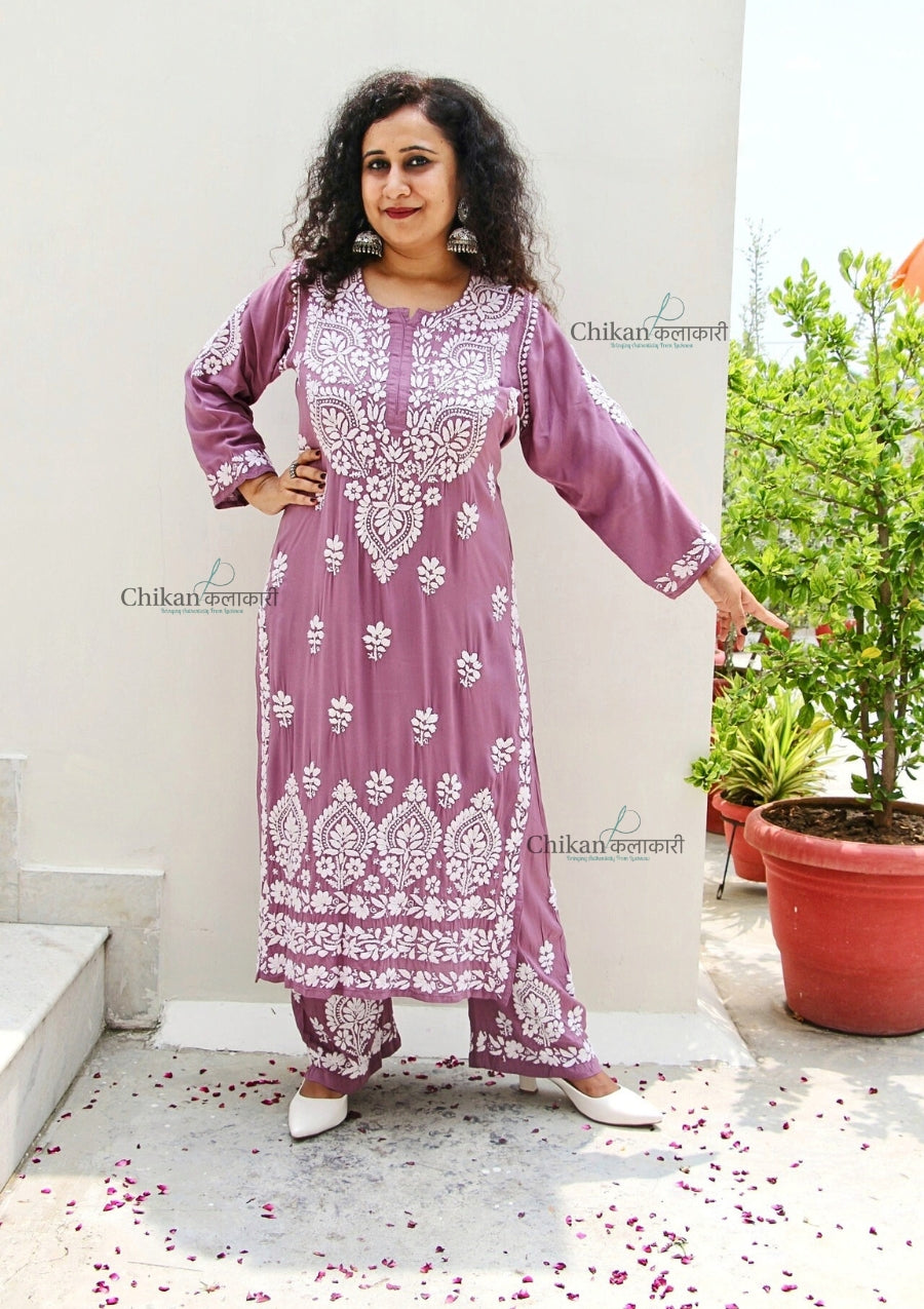 Faiza Modal Chikankari Kurti & Palazzo Set