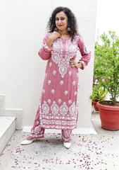 Faiza Modal Chikankari Kurti & Palazzo Set - Powder Pink