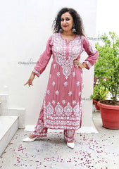 Faiza Modal Chikankari Kurti & Palazzo Set - Powder Pink