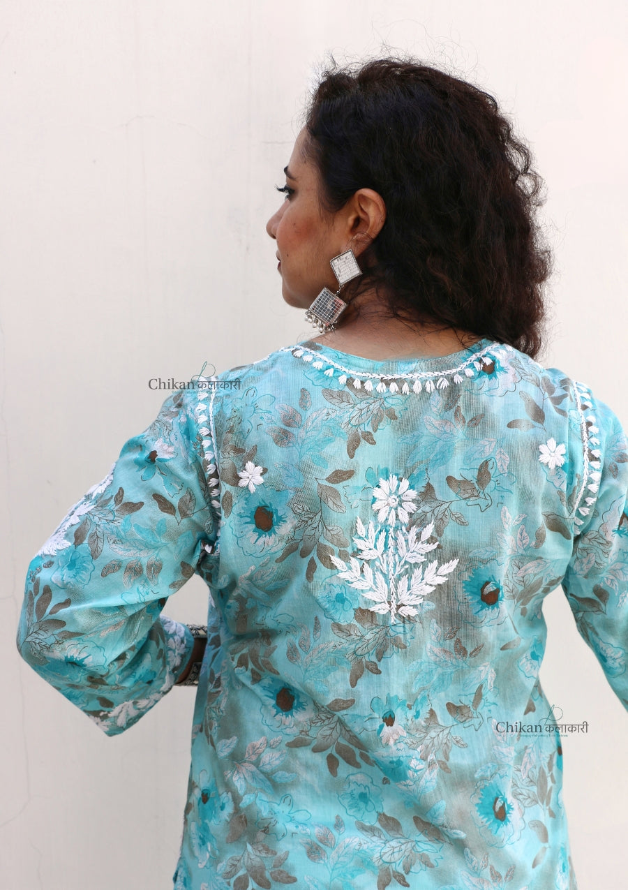 Falak Blue Mulmul Chikankari kurti