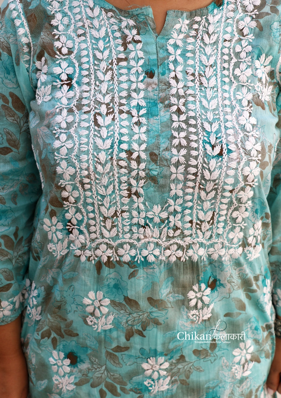 Falak Blue Mulmul Chikankari kurti