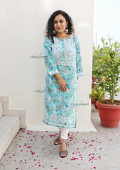 Falak Blue Mulmul Chikankari kurti