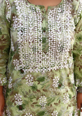 Falak Green Mulmul Chikankari kurti