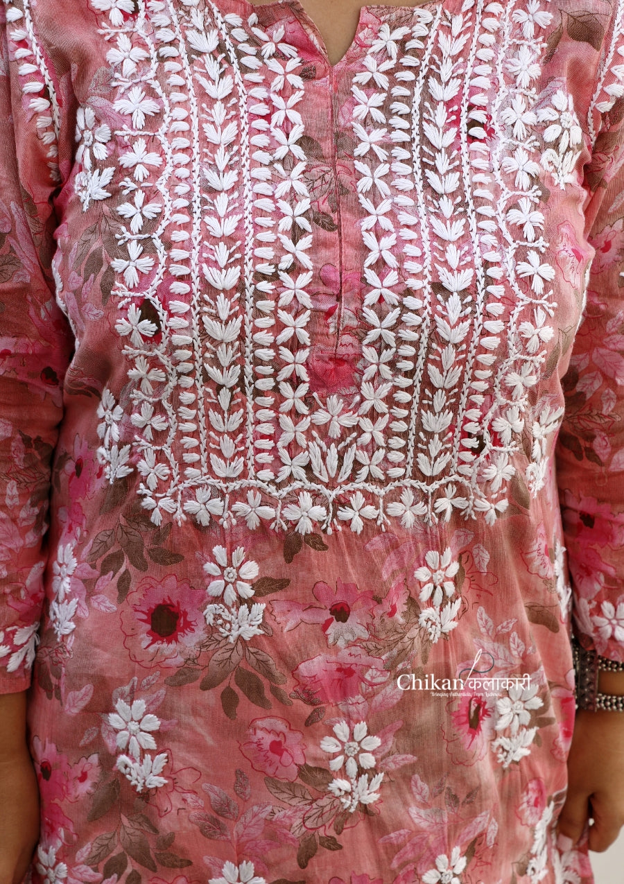 Falak Pink Mulmul Chikankari kurti