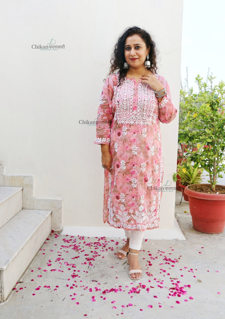 Falak Pink Mulmul Chikankari kurti