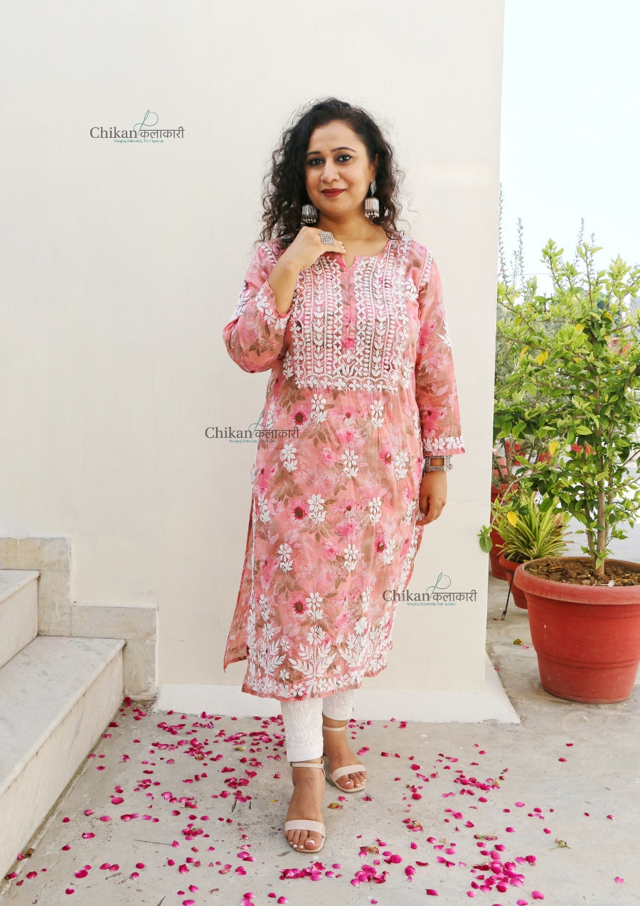 Falak Pink Mulmul Chikankari kurti