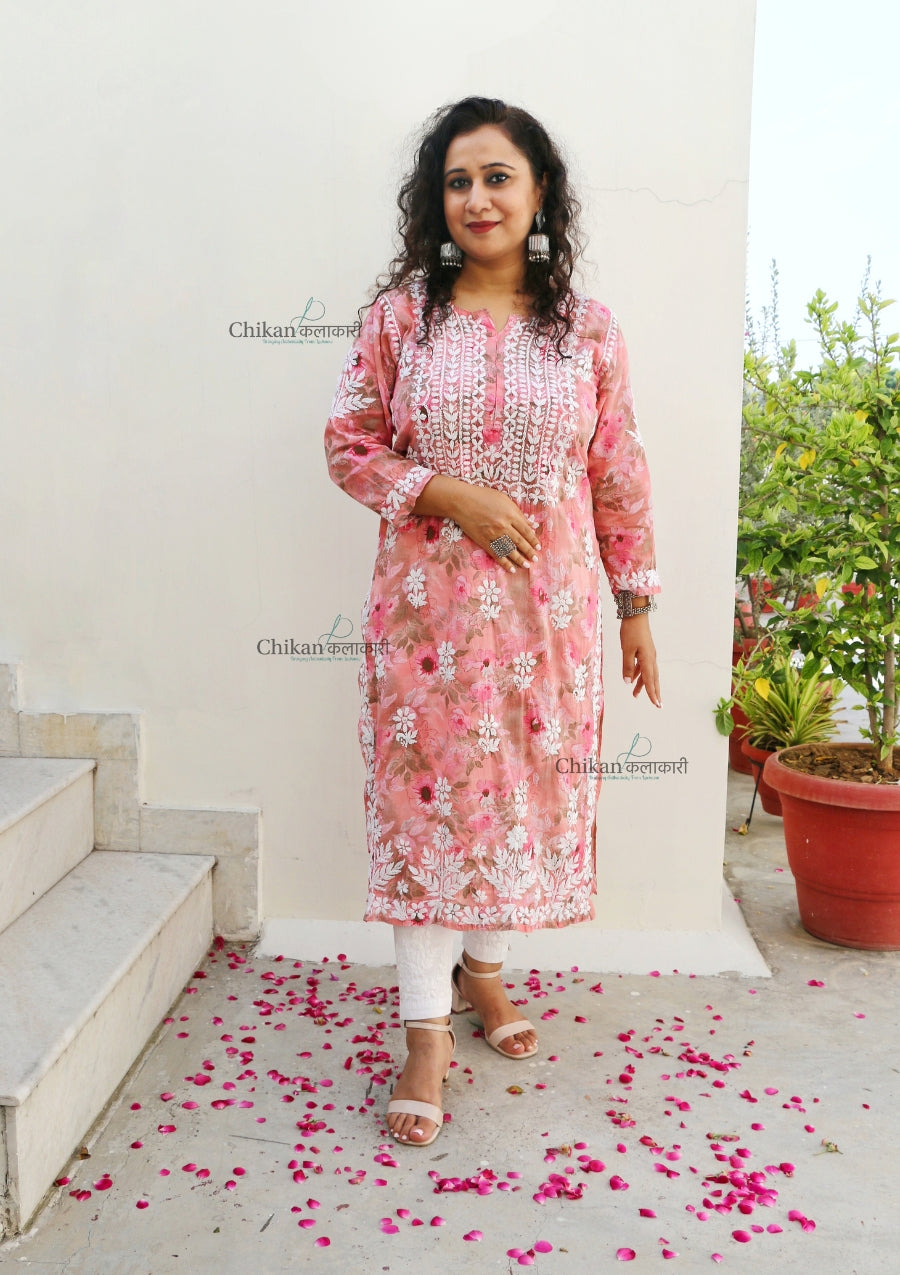 Falak Pink Mulmul Chikankari kurti