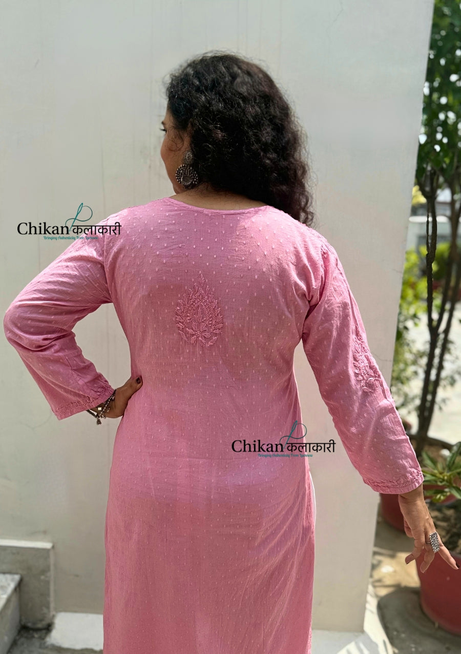 Firoza Cotton Chikankari Kurti - Blush Pink