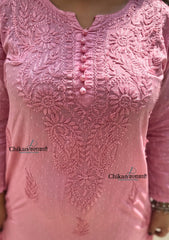 Firoza Cotton Chikankari Kurti - Blush Pink