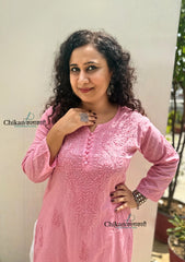 Firoza Cotton Chikankari Kurti - Blush Pink