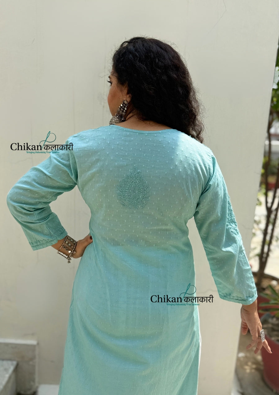 Firoza Cotton Chikankari Kurti - English Green