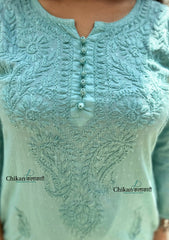 Firoza Cotton Chikankari Kurti - English Green