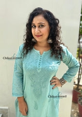 Firoza Cotton Chikankari Kurti - English Green