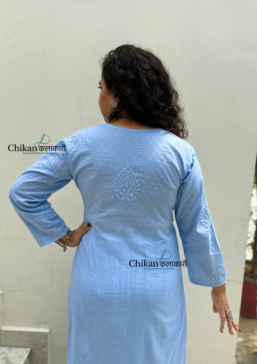 Firoza Cotton Chikankari Kurti - Powder Blue
