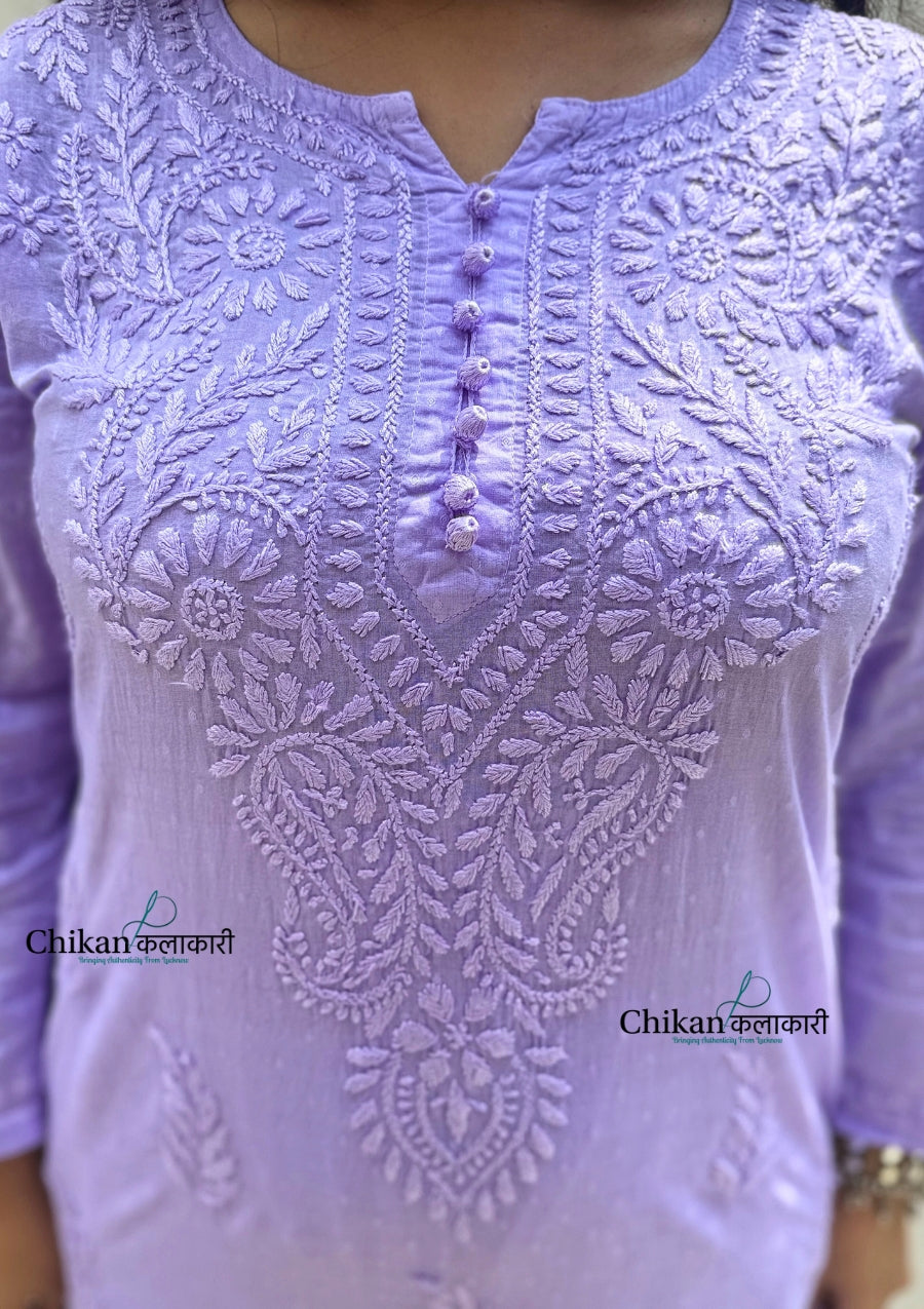 Firoza Cotton Chikankari Kurti - Lavender