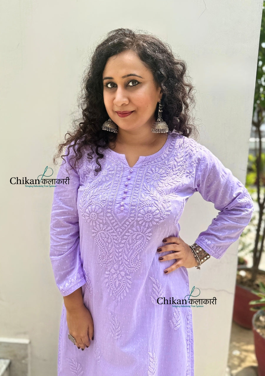 Firoza Cotton Chikankari Kurti - Lavender