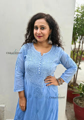 Fiza Cotton Chikankari Kurti - Powder Blue