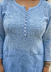 Fiza Cotton Chikankari Kurti - Powder Blue