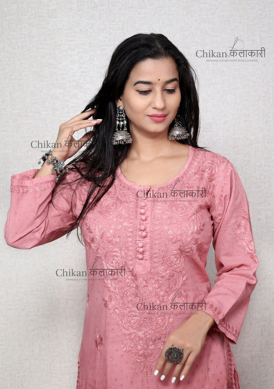 Fiza Cotton Chikan Kurti | chicken curry kurta | lakhnavi kurta | chicken curry kurti | house of chikankari