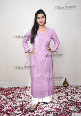 Fiza Cotton Lavender Chikankari Kurti | chicken curry kurta | lakhnavi kurta | lucknow chikan kurti | chikankari kurti cotton