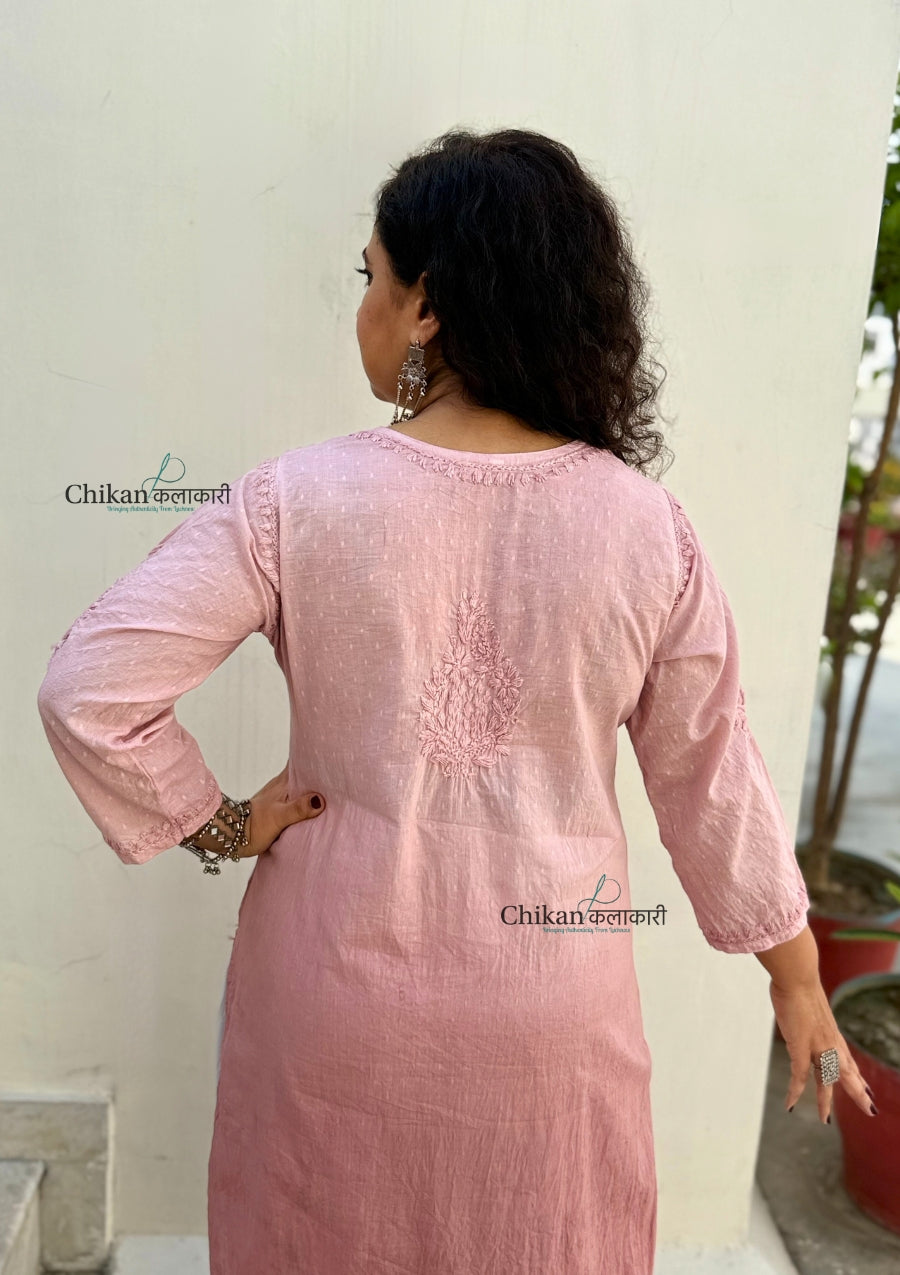 Fiza Cotton Chikankari Kurti - Light Brown