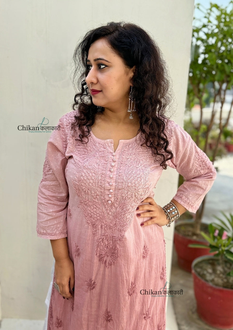 Fiza Cotton Chikankari Kurti - Light Brown