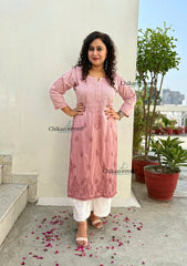 Fiza Cotton Chikankari Kurti - Light Brown