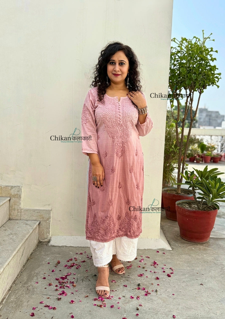Fiza Cotton Chikankari Kurti - Light Brown