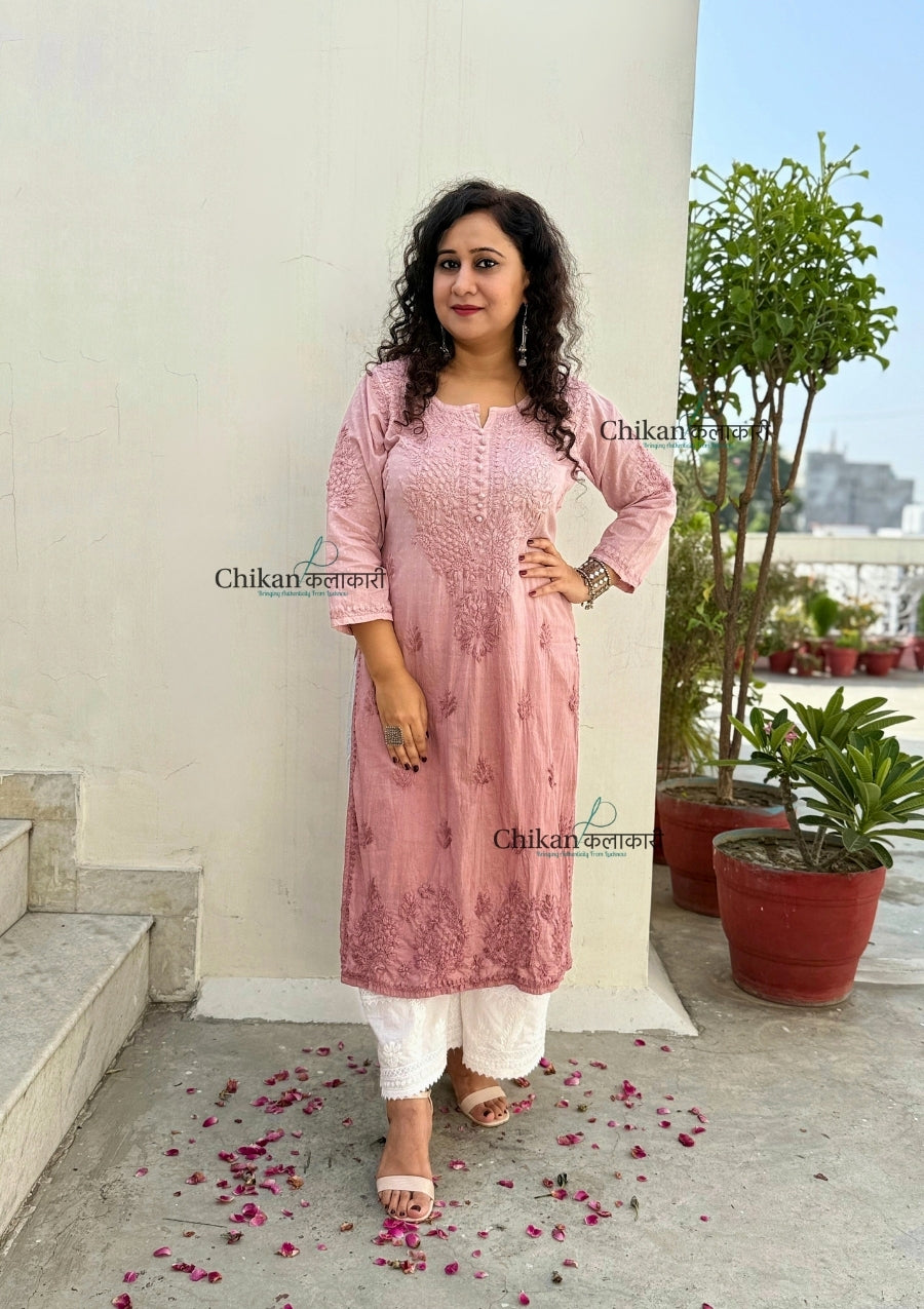 Fiza Cotton Chikankari Kurti - Light Brown