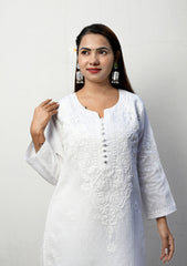 Fiza Cotton White Chikan Kurti | house of chikankari | lakhnavi kurta | chicken curry kurti | lucknowi chikankari kurti