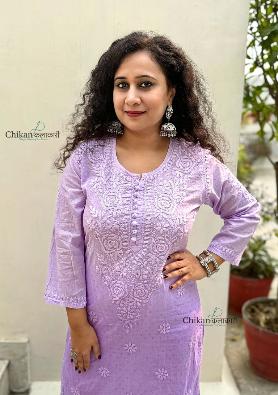 Fiza Cotton Chikankari Kurti - Lavender