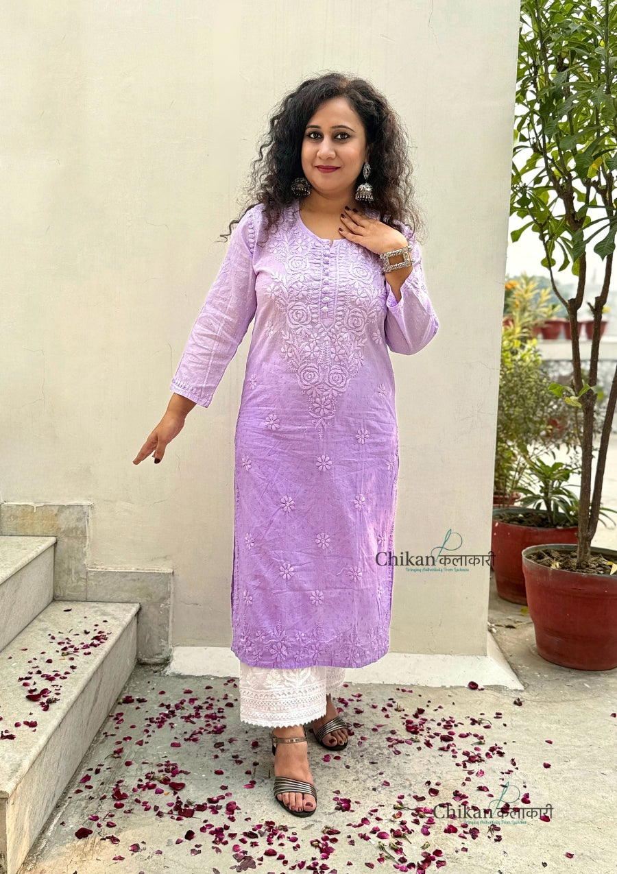 Fiza Cotton Chikankari Kurti - Lavender