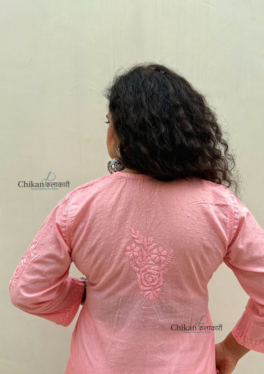 Fiza Cotton Chikankari Kurti - Peach