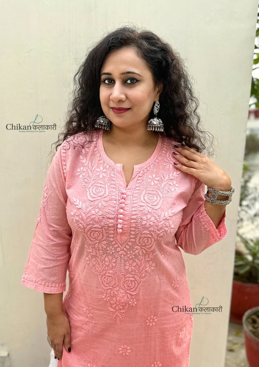 Fiza Cotton Chikankari Kurti - Peach