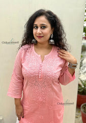 Fiza Cotton Chikankari Kurti - Peach