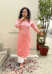 Fiza Cotton Chikankari Kurti - Peach