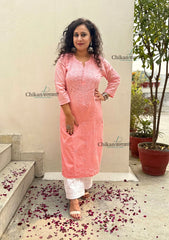 Fiza Cotton Chikankari Kurti - Peach