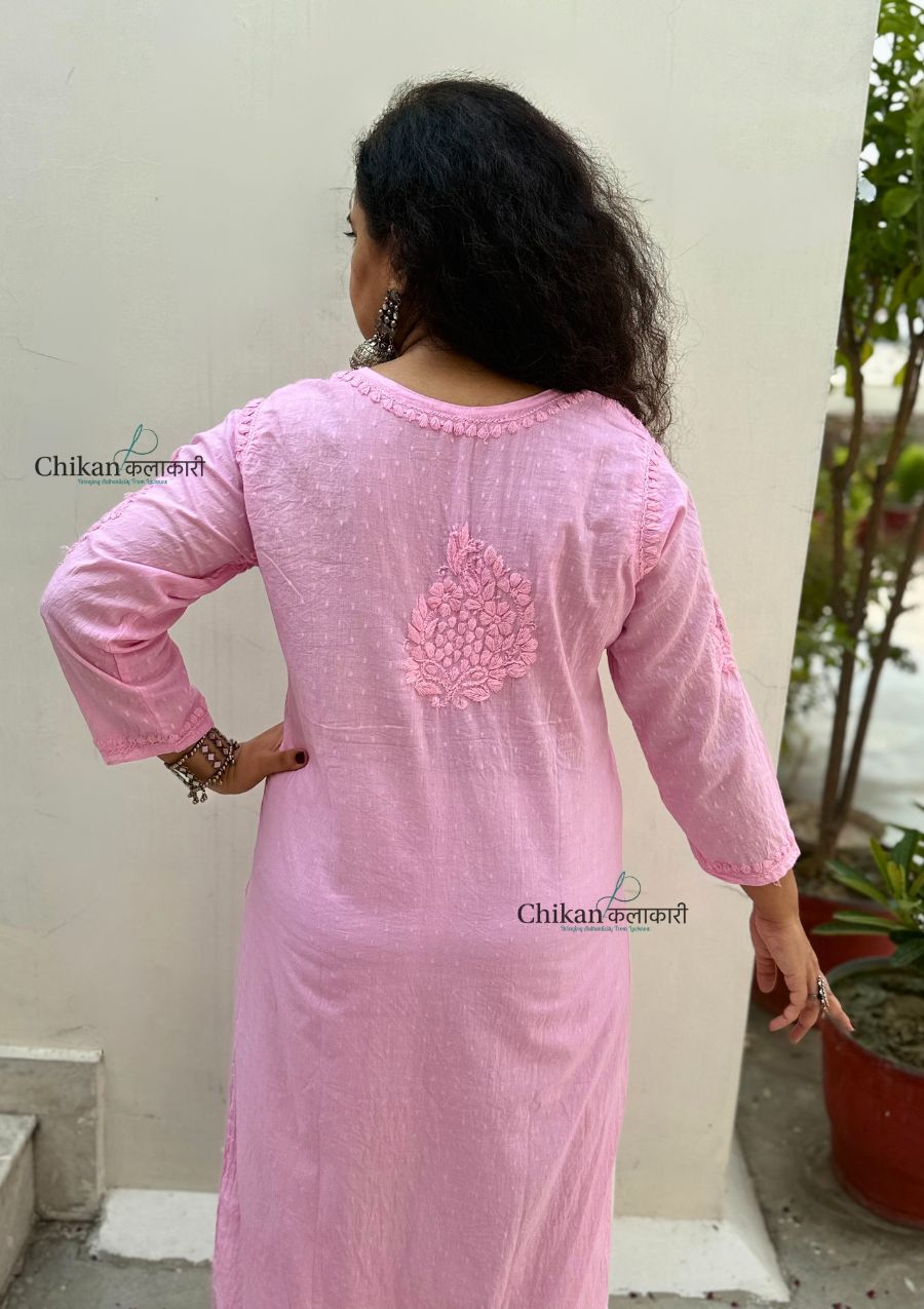Fiza Cotton Chikankari Kurti - Pink