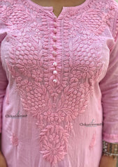 Fiza Cotton Chikankari Kurti - Pink