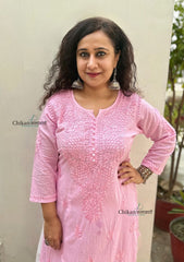 Fiza Cotton Chikankari Kurti - Pink