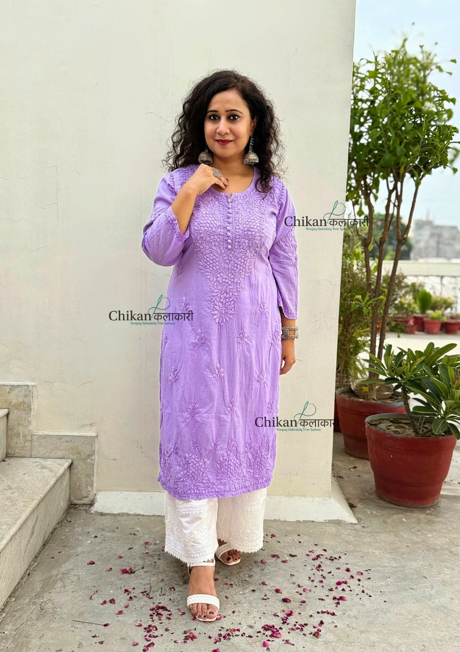 Fiza Cotton Chikankari Kurti - Purple